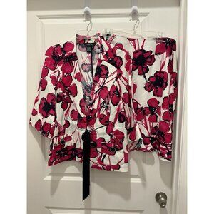 Chapter One Skirt Suit Size 12 Women's White Pink Blue Ribbon Tie Jacket